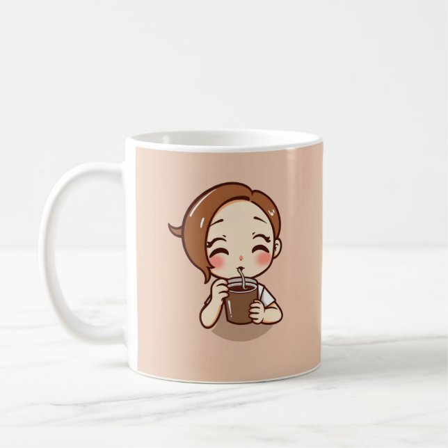Anime Chibi-flicka med kaffe Kaffemugg (Vänster)