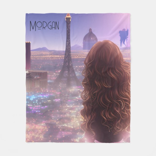 Anime City Girl Day Dreaming Overlook Skyline Fleecefilt (Framsidan)