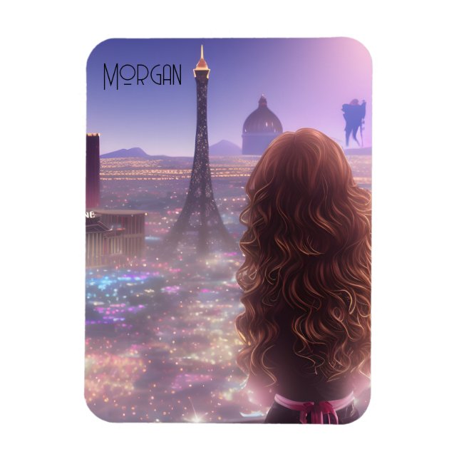 Anime City Girl Day Dreaming Overlook Skyline Magnet (Vertikal)