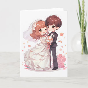 Anime Couple Bröllop Chibi Helgkort