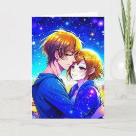 Anime Couple på en romsk nattens Alla hjärtans dag Kort