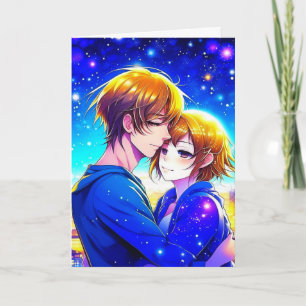 Anime Couple på en romsk nattens Alla hjärtans dag Kort