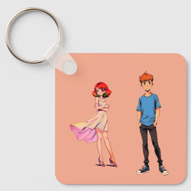 Anime Couple Square Keychain -  Nyckelring (Framsida)