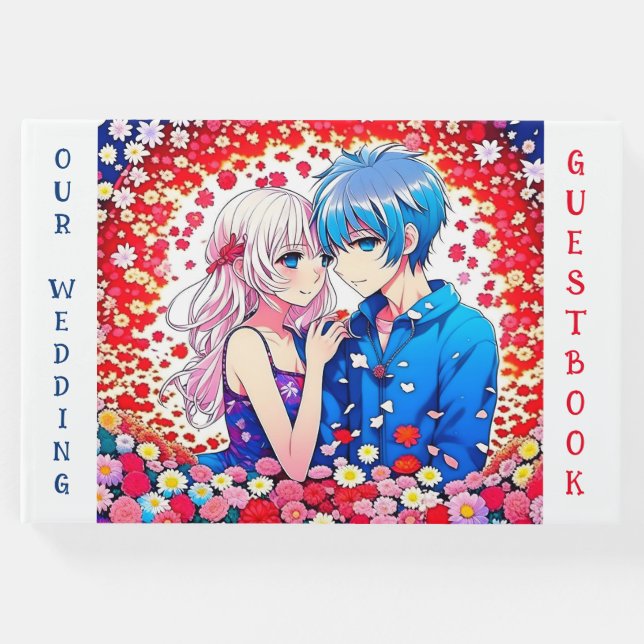 Anime Couple tog vår Bröllop Gästböcker (Framsida)