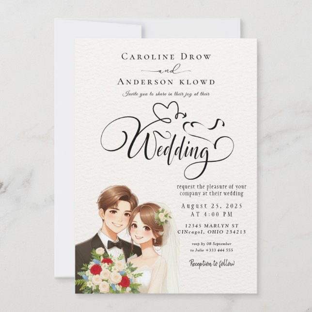 Anime Couple Wedding Inbjudningar (Framsida)