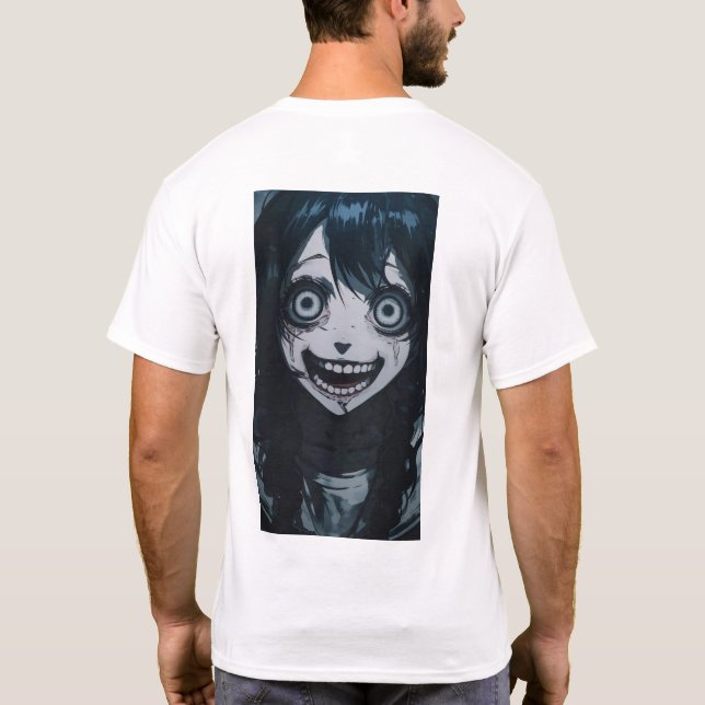 Anime Crazy Girl Psycho Ansikte T-Shirt (Baksida)