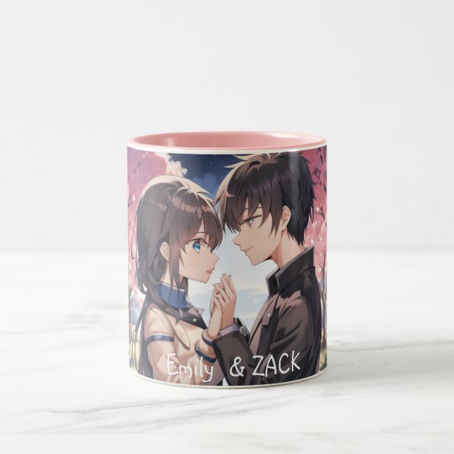 Anime Cuddles Mugg: Personlig, Cute Couple Två-Tonad Mugg (Center)