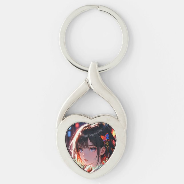 anime cute girl design twisted heart silverfärgad nyckelring (Framsidan)