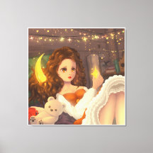 Anime Cute Girl i Vintage stil Kanvastryck