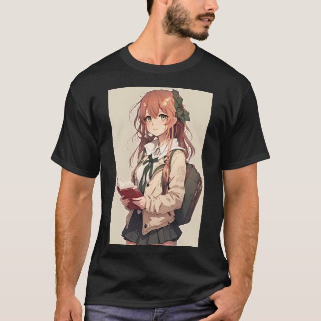 Anime Cute Girl Student i sexig skjorta T Shirt (Framsida)