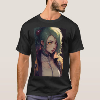 Anime Cute Girl with Green Hair T Shirt