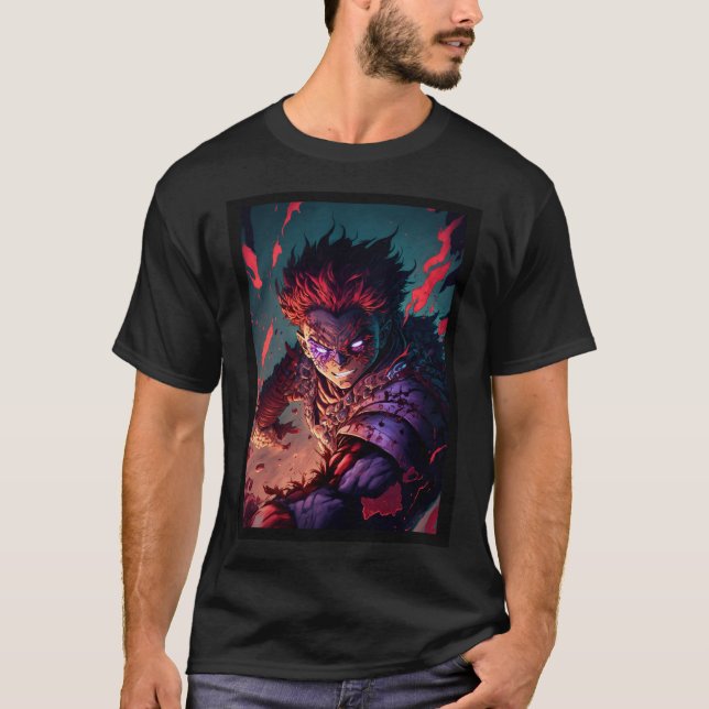 Anime Demon Boy Hero Red Hair T Shirt (Framsida)