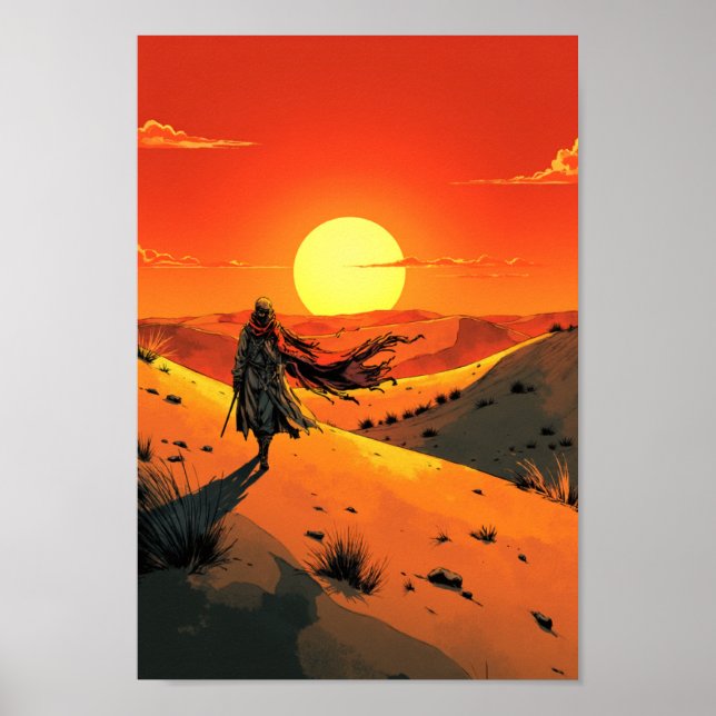 Anime Desert Sunset Wanderer Wall Art Poster (Framsidan)