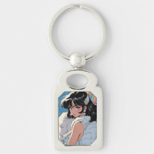 Anime diva rektangulärt silverfärgad nyckelring