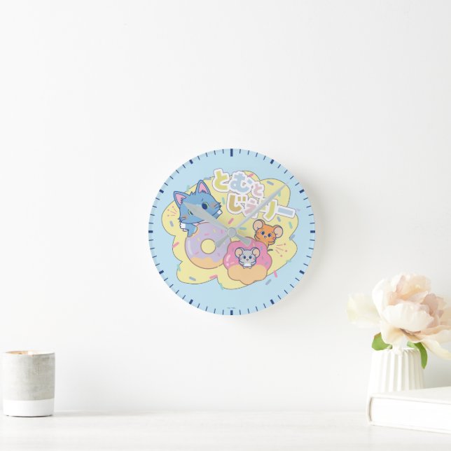 Anime Donut Delight med Tom, Jerry och Tuffy Rund Klocka (Hem)