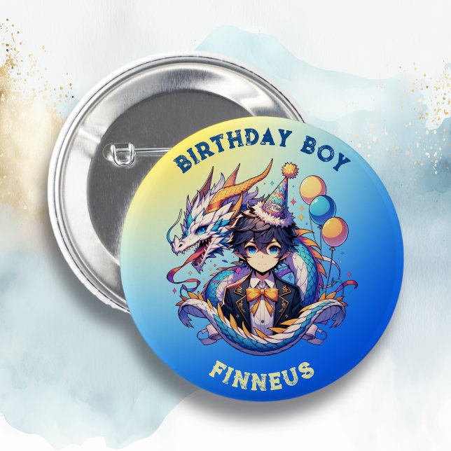 Anime Dragon Personlig Birthday Boy Knapp (Skapare uppladdad)