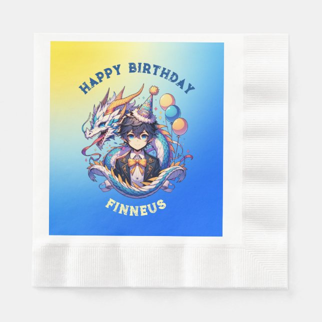 Anime Dragon Personlig Boy's Birthday Pappersservett (Framsidan)