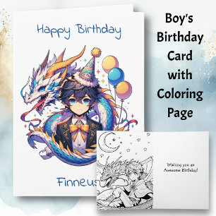 Anime Dragon Thmet Boy's Birthday   Färgsida Kort