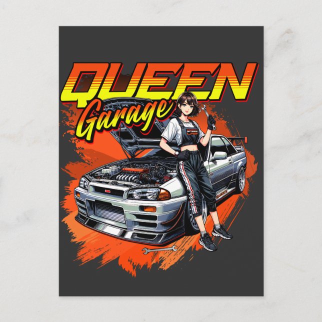 Anime Drift Mechanic Car - Garage Queen Art Helg Vykort (Framsida)