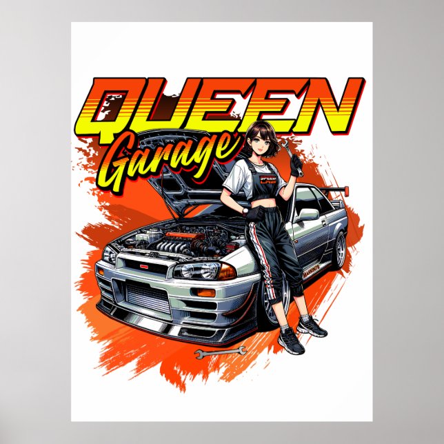 Anime Drift Mechanic Car - Garage Queen Art Poster (Framsidan)