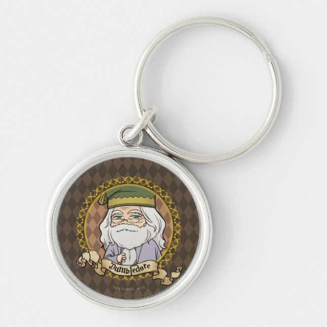 Anime Dumbledore Rund Silverfärgad Nyckelring (Framsidan)