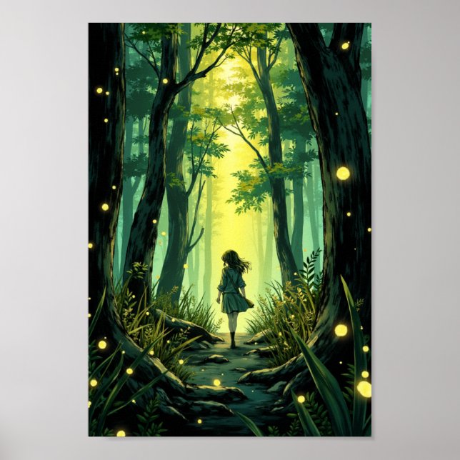 Anime Eldflugor Skog Kväll Wall Art Poster (Framsidan)