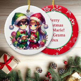 Anime Elves och Snöflingor Personlig jul Julgransprydnad Keramik