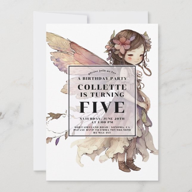 Anime Fairy Girl's 5th Födelsedagsfest inbjudan (Framsida)