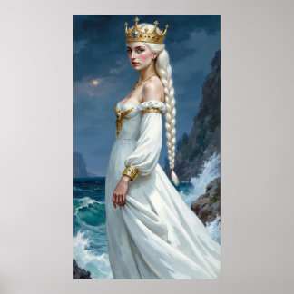 Anime-fantasy-drottningaffisch med vitt hår poster