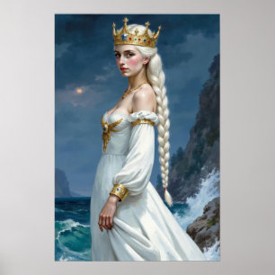 Anime-fantasy-drottningaffisch med vitt hår poster