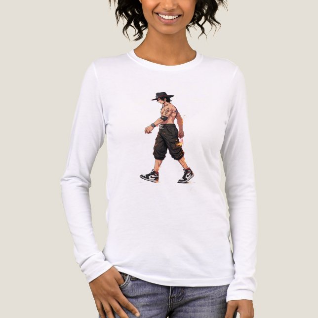 Anime Fighter Walking Långärmad T-Shirt (Framsida)