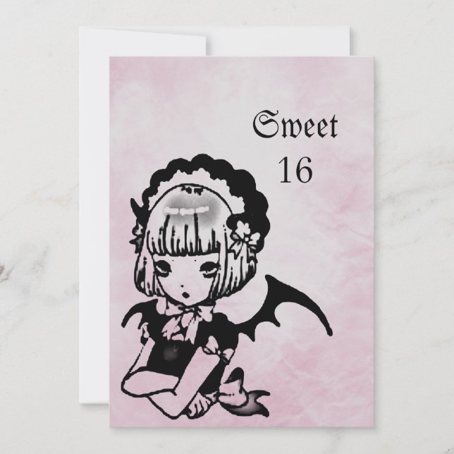 Anime Fladdermus Girl Goth Fantasy Sweet 16 Birthd Inbjudningar (Framsida)