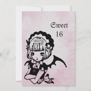 Anime Fladdermus Girl Goth Fantasy Sweet 16 Birthd Inbjudningar
