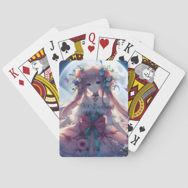 Anime Flicka Blomma Måne Älva Casinokort (Baksidan)