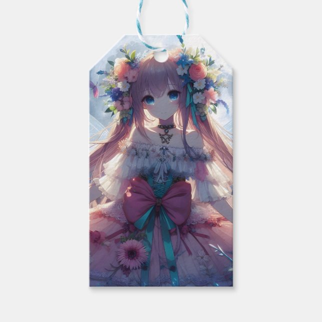 Anime Flicka Blomma Måne Älva Presentetikett (Framsidan)