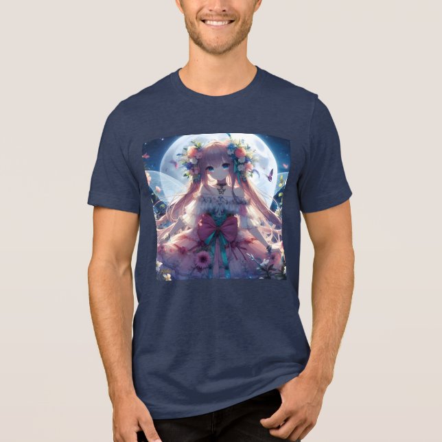 Anime Flicka Blomma Måne Älva T Shirt (Framsida)