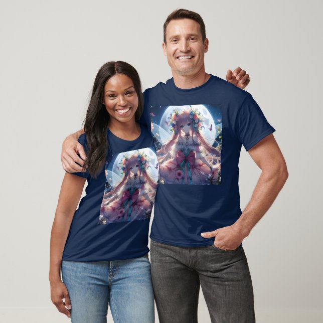 Anime Flicka Blomma Måne Älva T Shirt (Unisex)