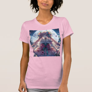 Anime Flicka Blomma Måne Älva T Shirt
