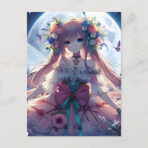 Anime Flicka Blomma Måne Fe Vykort