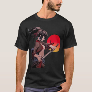 Anime flicka krigarkvinna svärd solnedgång konst t shirt