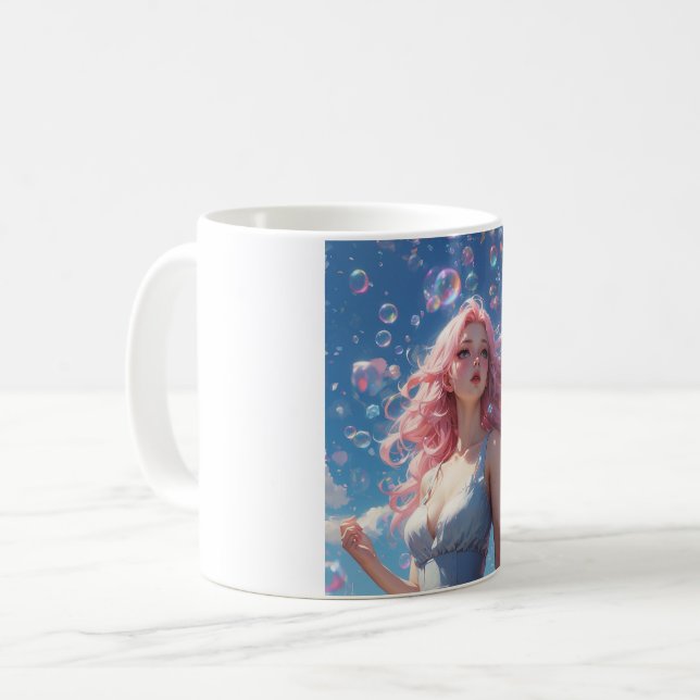 Anime-flicka med rosa hår-mugg - Drömmiga bubblor  Kaffemugg (Framsida vänster)