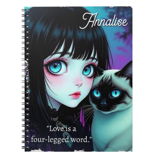 Anime Flicka och Siamkattscitat Personligt Anteckningsbok (Framsidan)