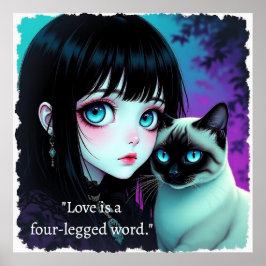Anime Flicka och Siamkattscitat Poster