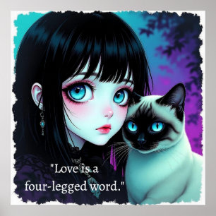 Anime Flicka och Siamkattscitat Poster