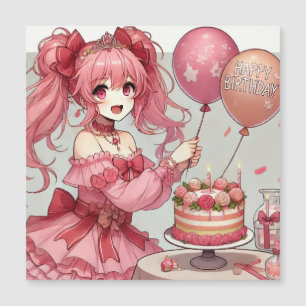 Anime flicka Rosa födelsedag magnetisk kort