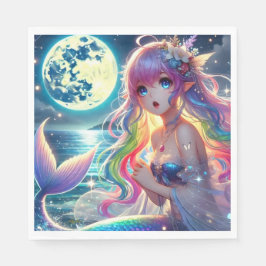 Anime Flicka Sjunger Månsken Pixie Regnbåge Havsfr Pappersservett