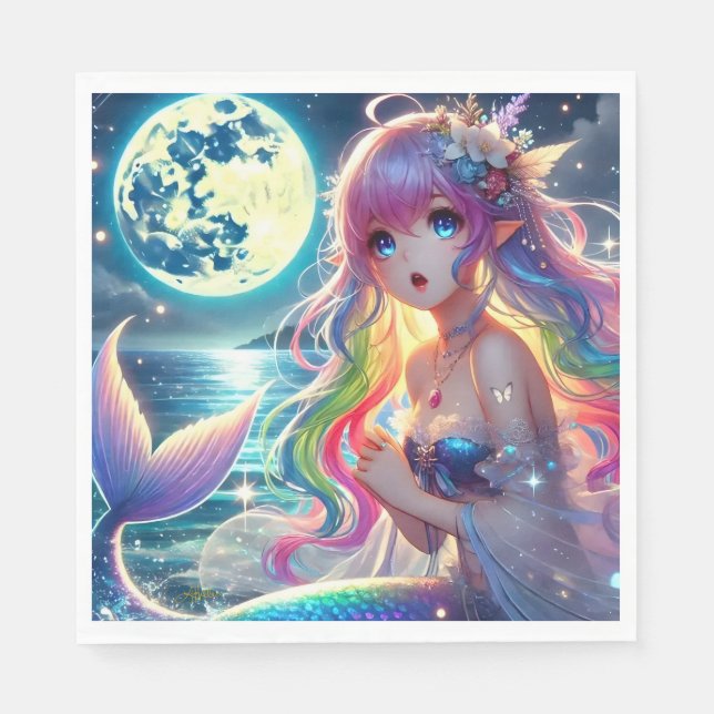 Anime Flicka Sjunger Månsken Pixie Regnbåge Havsfr Pappersservett (Framsidan)