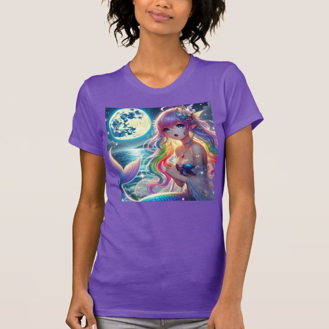 Anime Flicka Sjunger Månsken Pixie Regnbåge Havsfr T Shirt (Framsida)