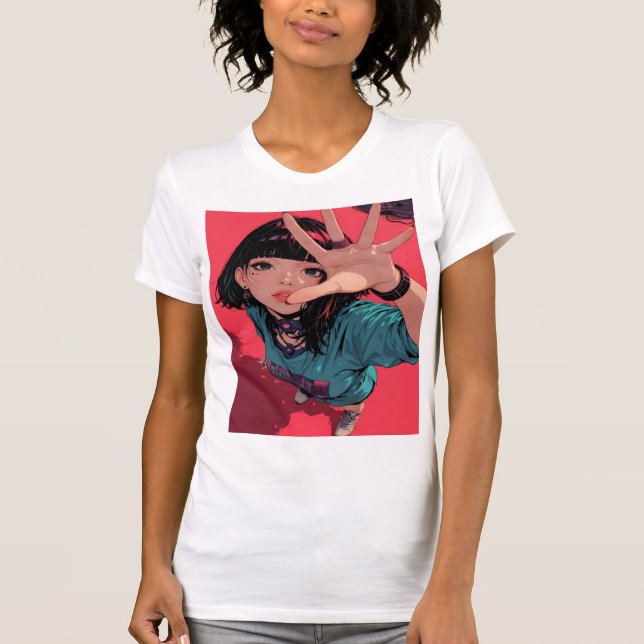 Anime Flicka T-shirt Högkvalitativt Tryck (Framsida)