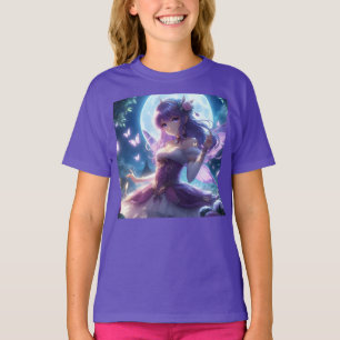 Anime Flicka Violett Fjärilsvinge Måne Älva T Shirt